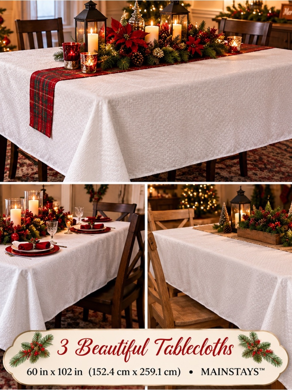 Mainstay White Quilted Tablecloths